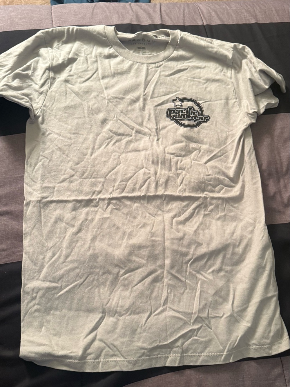 Pacific Sunwear White Crew Graphic Tee with Small Chest Logo